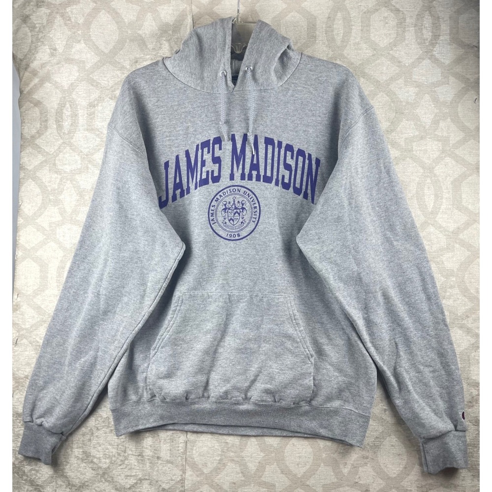 Champion James Madison University Hoodie Men's Large Gray JMU Pullover Fleece